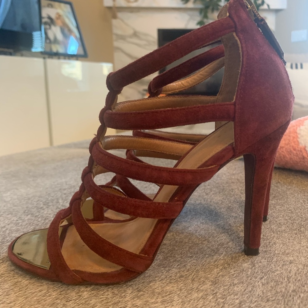 Coach strappy maroon velvet heels